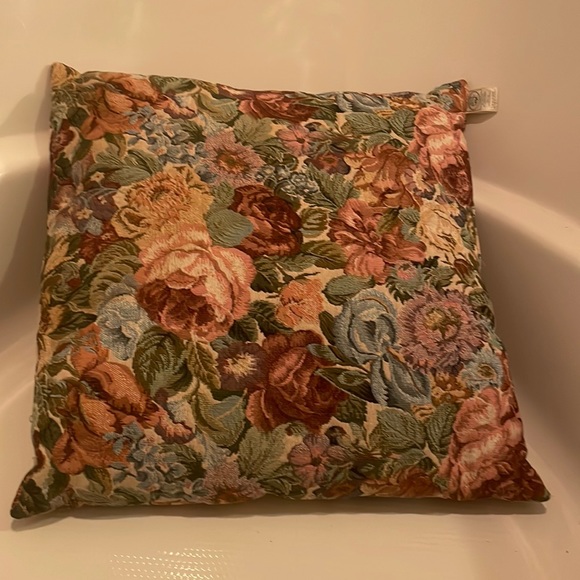 Vtg 80’s Laura Ashley tapestry floral accent pillow flowers pink blue green 20”